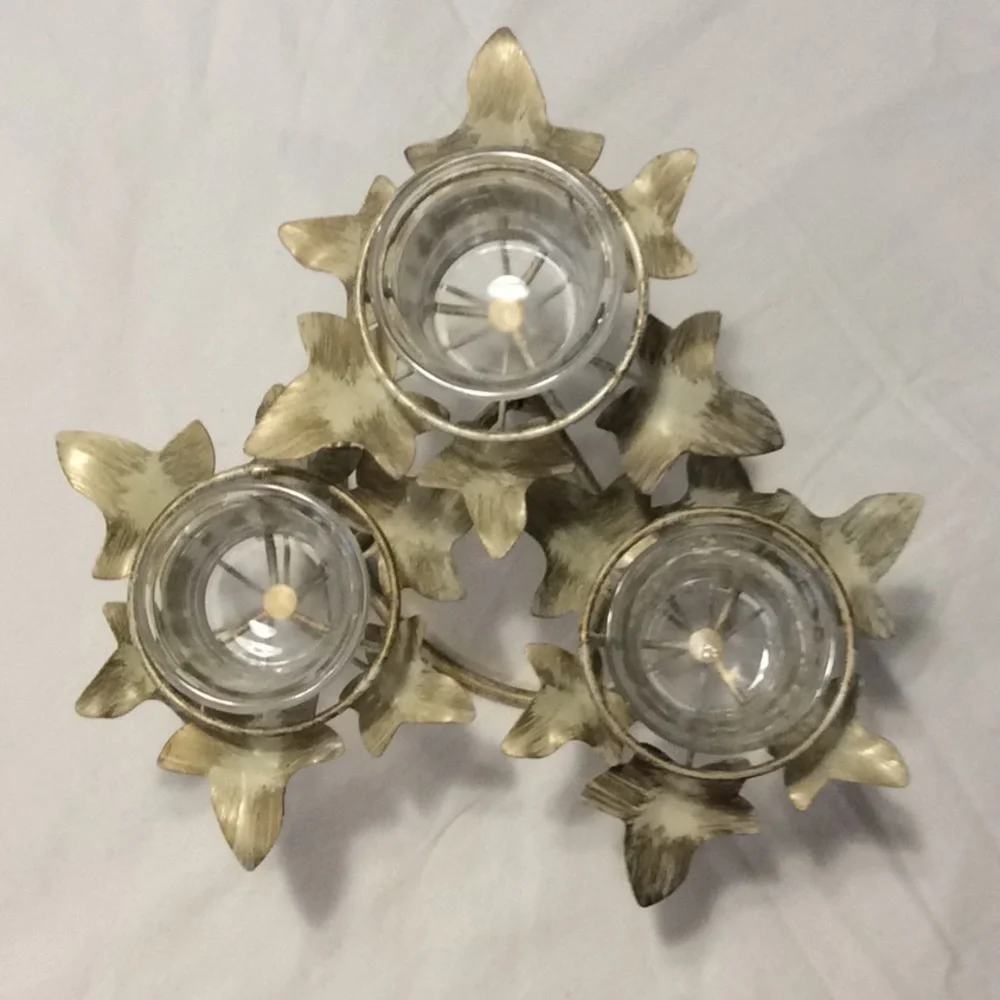 Leaf Tea Lite 3 Votive Candle Holder Cream white with gold